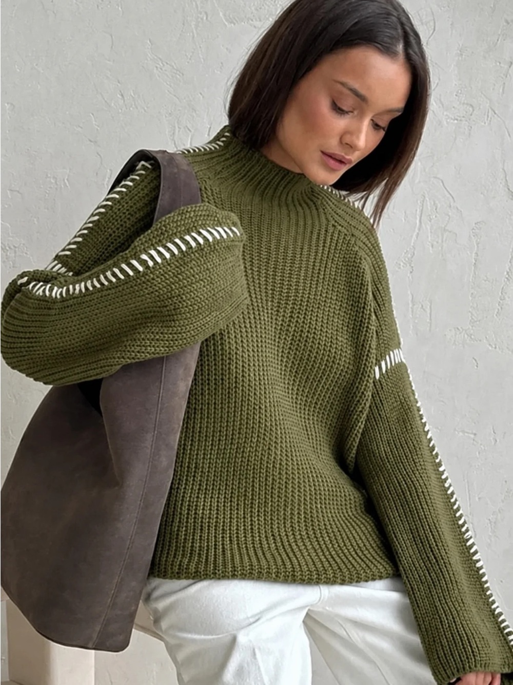 COMMENSE Olive Green Mock Sweater Winter/Fall